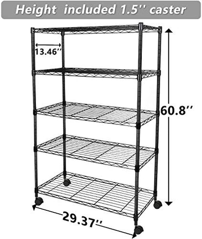 Simple Deluxe Heavy Duty 5-Shelf Storage Shelving Unit, 1250lbs Loading Capacity, 29.92" D x 13.98" W x 61.09" H, Black - color: Black, size: 5-Tier