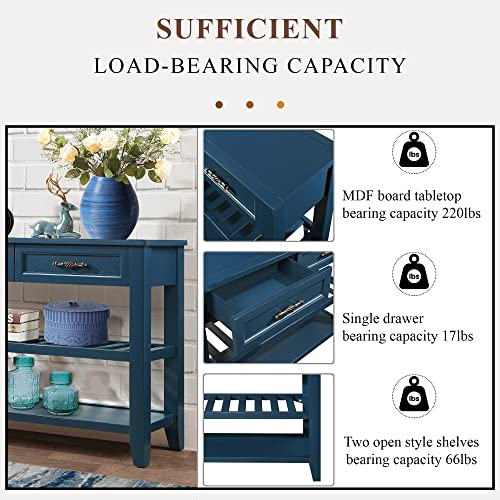 Knocbel Entryway Console Table with 2 Storage Drawers and 2 Lower Shelves, Entrance Hallway Foyer Behind Sofa Couch Table, Easy Assembly (Navy Blue) - color: Navy Blue