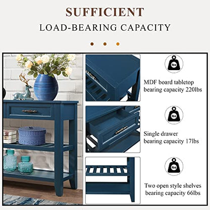 Knocbel Entryway Console Table with 2 Storage Drawers and 2 Lower Shelves, Entrance Hallway Foyer Behind Sofa Couch Table, Easy Assembly (Navy Blue) - color: Navy Blue