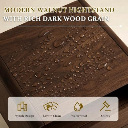 Walnut Nightstand Solid Wood Night Stand, Dark Wood Nightstands with 2 Drawers & Open Shelf, Mid Century Modern Nightstand, Wooden Bedside Table for Bedroom(Dark Black Walnut,23.23" H) - color: Dark Walnut, style: 2 Drawer & Open Storage-1
