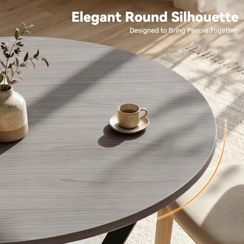 Miereirl 42.13" Round Dining Table for 4, Modern Kitchen Table with Open Storage Shelf, Wood Dining Table for Dining Room, Apartment, Small Spaces - color: Grey