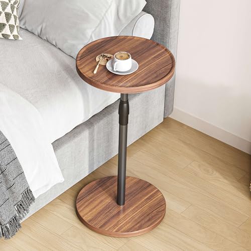 Adjustable Round Side Table, Small End Table, Pedestal Drink Table for Small Spaces, Tall Round Nightstand for Living Room Bedroom Sofa Couch, Brown ET-010BR - color: Brown