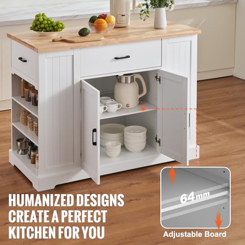 VEVOR 46" Wood Top Breakfast Bar with Storage Cabinet, Farmhouse Kitchen Table with Adjustable Shelf, Drawer, for Dining Kitchen Living Room, White - size: 46"W