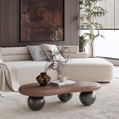 40” Cloud Coffee Table with 3 Ball Legs, Modern Irregular Center Table for Living Room, Low Cute Small MDF Tea Table for Bedroom, Space Apartment-Walnut Black - color: Cloud -40"walnut Black