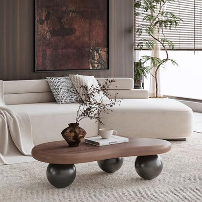 40” Cloud Coffee Table with 3 Ball Legs, Modern Irregular Center Table for Living Room, Low Cute Small MDF Tea Table for Bedroom, Space Apartment-Walnut Black - color: Cloud -40"walnut Black