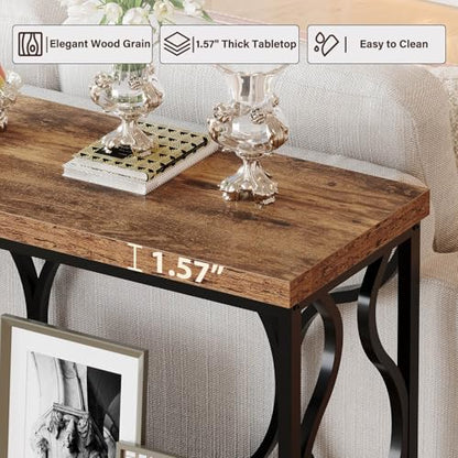 IBF 39.4" Narrow Console Table, Farmhouse Entryway Table in Living Room Hallway Foyer Entrance, Industrial Wood Metal Sofa Table Entry way Behind Couch Tables with 2-Tier Storage Shelves, Rustic Brown - color: Rustic Brown Oak, size: 39 Inch