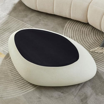 47" Modern Coffee Table Faux Stone Coffee Table Unique Rock Center Tables Round Edge Design Accent Tables for Living Room Office Apartment No Assembly,Fiberglass, Cream White - color: Fiberglass Oval-white