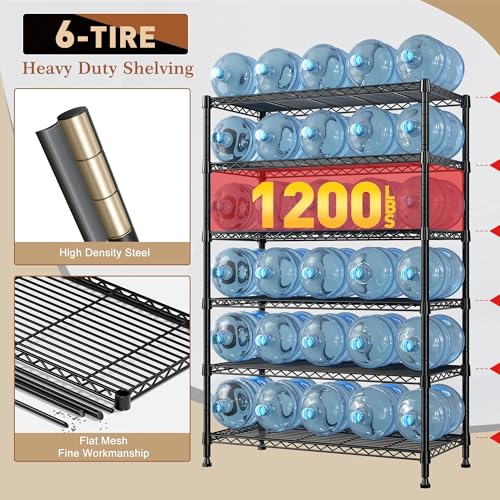 REIBII 71" H Metal Shelves 6 Tier Storage Shelves 1200LBS Adjustable Shelving Units and Wire Shelving Unit Storage Rack Shelf Metal Shelving, 71" H x 29" W x 14" D - size: 6 Tier-14"D x 29"W x 71"H