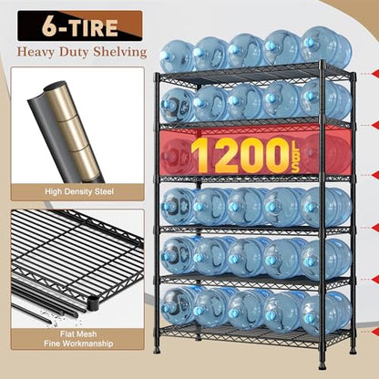 REIBII 71" H 6-Tier Heavy Duty Wire Shelving, 1200 lbs, 2-in-1 Adjustable | Heavy-duty 19mm steel, Split into 2 shelves, Leveling feet, Rustproof, 29"Wx14"D,Tool-free assembly,For garage kitchen pantry - size: 6 Tier-14"D x 29"W x 71"H