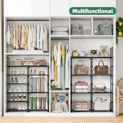 Simple Trending 8-Tier Shoe Rack Large Capacity 64 Pairs Tall Shoe Shelf, Sturdy Metal Shoe Organizer for Entryway, Closet, Bedroom, Black - size: 8 Tiers, Black