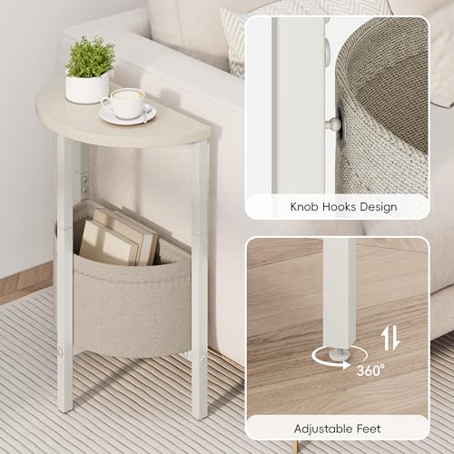 Vagusicc Small Round Side Table End Table, Tall Accent Table with Storage Basket, Set of 2 Half Round Tables Half Moon Tables, Coffee Bedside Tables, Modern Nightstand for Living Room Bedroom, Cream - color: Cream White