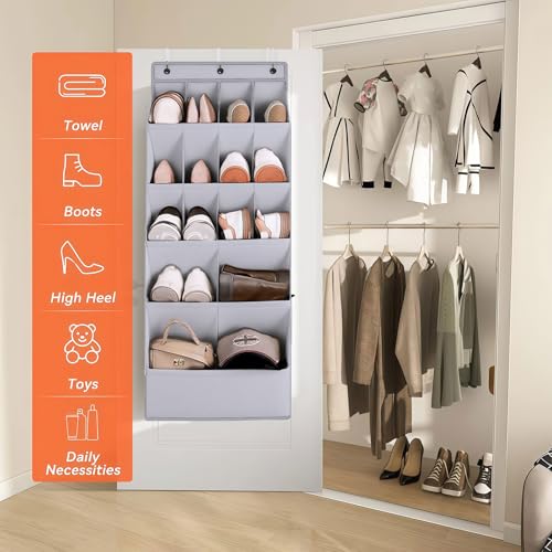 over the Door Shoe Organizer, Hanging Shoe Organizer with 15 Large Deep Pockets, Narrow Shoe Rack for Door Hanging Boots Storage, Dorm Room Essentials, Black, 11 Grid