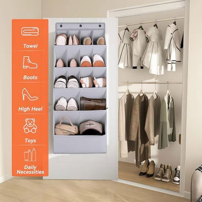 over the Door Shoe Organizer, Hanging Shoe Organizer with 15 Large Deep Pockets, Narrow Shoe Rack for Door Hanging Boots Storage, Dorm Room Essentials, Black, 11 Grid