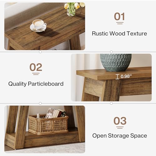 Tribesigns Wood End Table, Small Side Table with 2 Storage Shelves, Rustic Accent Narrow Nightstand for Living Room, Bedroom (2, Rustic Brown) - color: Rustic Brown