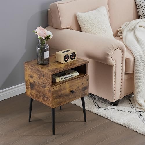 VECELO Modern Nightstands Set of 2,Square End Side Table with Drawer and Storage Space for Bedroom and Living Room - color: Antique Brown(set of 2)