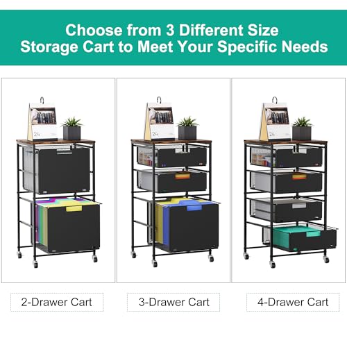 4-Drawer Storage Organizer, Under Desk Rolling File Cart with Lockable Wheels, Multi-Layer Mobile Filing Cabinet, Utility Craft Cart for Home Office,Black - size: 4 Tier