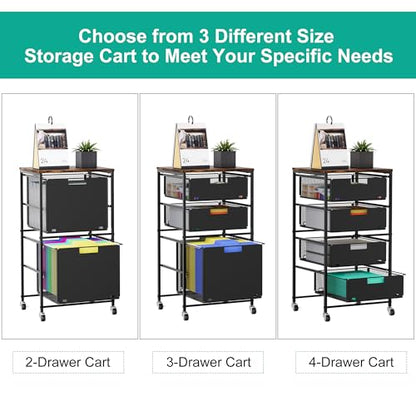 4-Drawer Storage Organizer, Under Desk Rolling File Cart with Lockable Wheels, Multi-Layer Mobile Filing Cabinet, Utility Craft Cart for Home Office,Black - size: 4 Tier