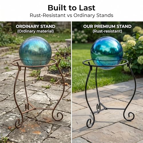 Topadorn Metal Gazing Ball Stand, Garden Globe Holder for 10-12 Inch Gazing Balls, Heavy Duty Weather Resistant Outdoor Display Stand, Black - color: Black