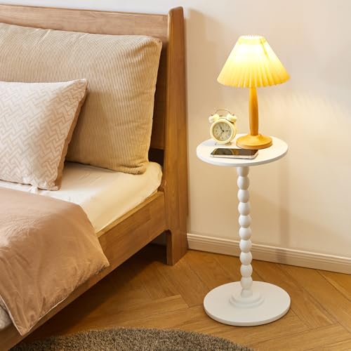 Aibiju Side Table, Wood Round Drink Table, Small End Table, Weighted Base Pedestal Table for Living Room, Bedroom, Modern White YD-RST001W - color: White
