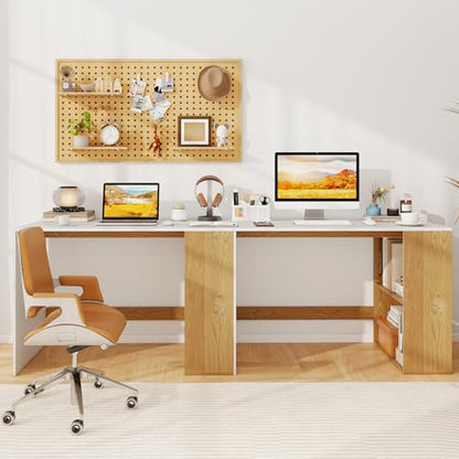 Giantex Small Desk with Bookshelf, 44 Inch Modern Computer Desk for Small Spaces, Laptop PC Desk, Vanity Table for Bedroom, Study Writing Desk for Home Office (White+Natural) - color: White+natural