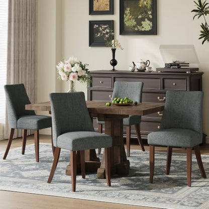 COLAMY Upholstered Dining Chairs Set of 4 with Wood Legs, Dark Grey | Mid Century Kitchen Chairs with Back, Fabric Side Dining Room Chairs for Dining Room Restaurant - color: Dark Grey, size: Set of 4