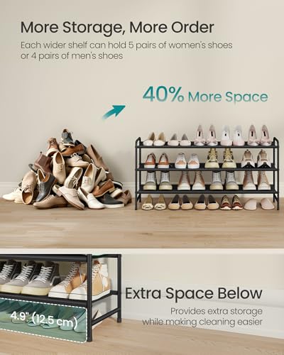 SONGMICS Long Shoe Rack Organizer for Closet, Free Standing Shoe Storage Shelf, Holds 16-20 Pairs, for Entryway, Bedroom, Easy to Assemble, 11.4 x 42.5 x 20.4 Inches, 3 Tiers, Ink Black ULMR093BP01 - size: 3 Tiers
