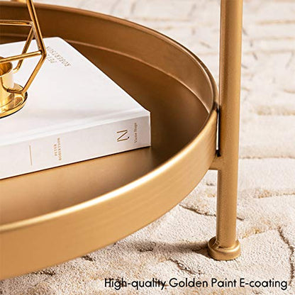 Tiita Round End Table Mental 2-Tier Side Table Nightstand/Small Iron Tables Accent Coffee Table for Living Room Bedroom Office Small Space - color: Teatable-gold