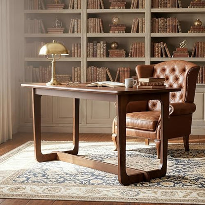 Solid Wood Writing Desk, 51.2 Inch Rubberwood Study Desk, Gaming Computer Table, Modern Home Office Desks with Round Edges, Simple Work Station for Living Room, Light Brown