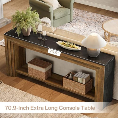 Tribesigns 70.9 Inch Long Console Table, Farmhouse 2-Tier Wooden Sofa Table with Storage, Space-Saving Behind Couch Accent Table for Living Room, Entryway, Hallway and Foyer - color: Rustic Brown & Black