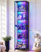 AODK 72" Tall Display Case with LED Lights, Corner Display Cabinet with Open Glass Shelves, 5-Tier Display Shelf with Industrial Mesh Sides, Curio Cabinet Shelf for Collectibles - size: 72 Inch