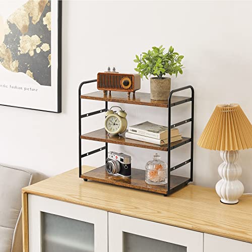 IBUYKE Kitchen Countertop Standing Storage Shelf,Brown TWJ001H | 3-Tier Bathroom Counter Organizer Tray Countertop Storage Shelf Counter Standing Rack Cosmetic Holder - size: square, style: 1