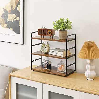 IBUYKE Kitchen Countertop Standing Storage Shelf,Brown TWJ001H | 3-Tier Bathroom Counter Organizer Tray Countertop Storage Shelf Counter Standing Rack Cosmetic Holder - size: square, style: 1