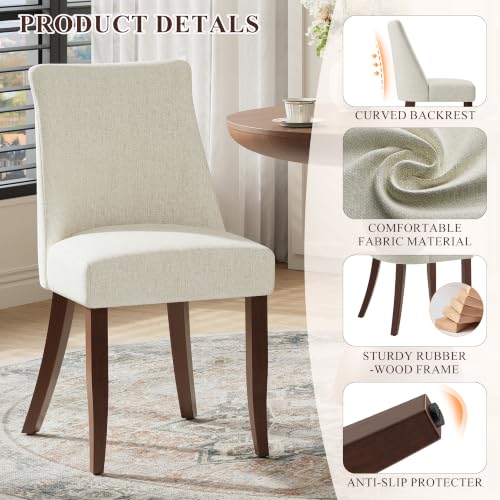 COLAMY Upholstered Dining Chairs Set of 4, Mid Century Modern Kitchen Chairs with Back, Farmhouse Fabric Side Dining Room Chairs with Wood Legs for Dining Room Restaurant, Beige - color: Beige, size: Set of 4