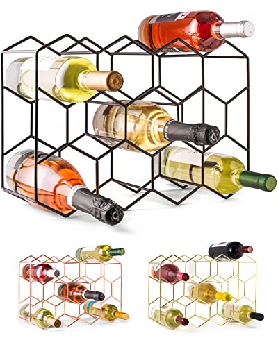 Gusto Nostro Countertop Wine Rack - 14 Bottle Freestanding Modern Black Metal Small - 3 Tier Tabletop Wine Holder Stand for Cabinet, Pantry - Wine Racks Countertop - No Assembly Required - color: Black