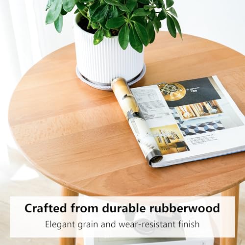Side Table, Small Round End Table with 2-Tier Shelf, Solid Wood Nightstand for Living Room Bedroom, Mid Century Modern Accent Table for Small Spaces, Natural 19.49" D x 24.02" H