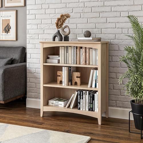Camaflexi Shaker Style 3 Shelf Bookcase/Solid Wood / 36" High/Adjustable Shelving/Closed Back/Display Bookshelf for Living Room, Bedroom, Home and Office, Light Oak - color: Light Oak, size: 36"
