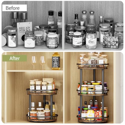 LAMU 12'' Wood Lazy Susan Spice Rack Organizer, 2 Tier Spice Organization for Cabinet, Countertop, Kitchen, Table Top, Pantry, Condiment and Seasoning Rack Organizer - size: 2 Tier 12 in