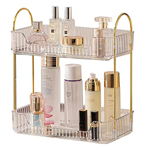 shuang qing 2 Tier Bathroom Counter Organizer Countertop Storage, Cosmetics Skincare Shelf Organizer, Makeup Organizer Perfume for Dresser Vanity Tray, Spice Rack Organizer for Kitchen - Clear - color: Lvory White, size: Standard-2 Tier