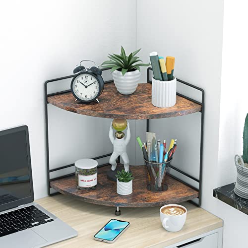 2-Tier Bathroom Counter Organizer, Wooden Corner Shelf for Vanity | Multi-Use Bathroom Storage, Holds Perfume, Makeup, Spices And Toiletries, Fits Dresser And Kitchen Countertops