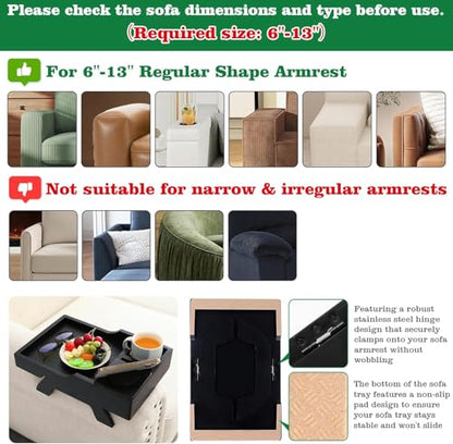 GHKINMAL Couch Cup Holder Tray, 15.4"x9.9" Large 4 in 1 Couch Arm Tray with 360°Rotated Phone Holder, Non-Slip Clip on Side Table for Drinks/Remote/Snacks, Ideal Gift for Husband, Wife, Parents - color: Black