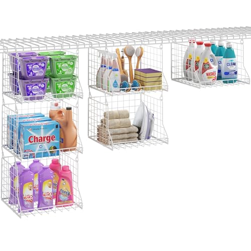 3-Tier Foldable Laundry Basket Organizer with Rotating Hooks(no wire shelf) | Space-Saving Over Washer and Dryer Shelf for Laundry Room Organization and Storage, Durable Wire Shelving Unit, White