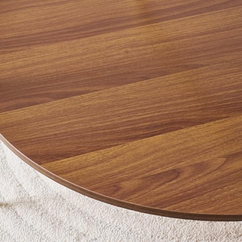 LumFurn Round Coffee Table, Mid-Century Modern Design, D30 x H17, for Living Room, 2-Tier Structure, Amber Glass Top and Walnut MDF Shelf, Sleek Conical Metal Legs with Gold Finish - color: Amber & Walnut, size: D30" Round Coffee Table