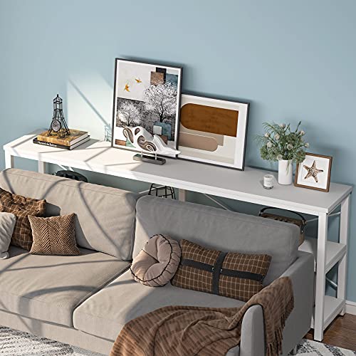 Tribesigns 71" Sofa Tables,Extra Long Couch Table, Narrow Long Console Table, Entryway Table,Sofa Table with 3 Tiers Storage Shelves (White) - color: White