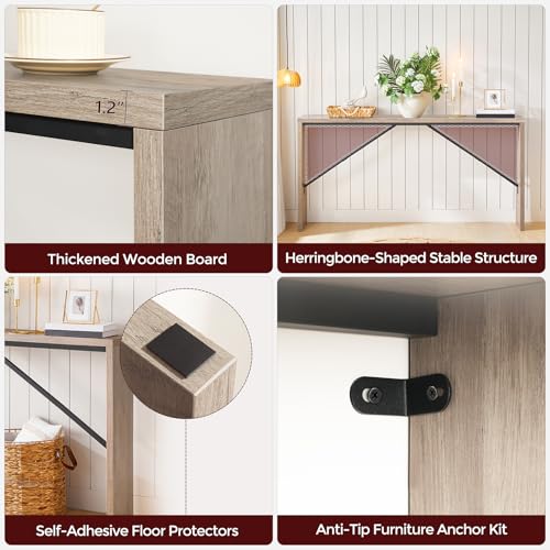 MAHANCRIS Console Table, 62.2" Long Sofa Table Behind Couch, Narrow Entryway Table, Farmhouse Dining Table with Angled Metal Frame, Industrial Console Table for Entryway, Greige CTHG15801 - color: Greige, size: 62.2"L x 9.1"W x 31.5"H