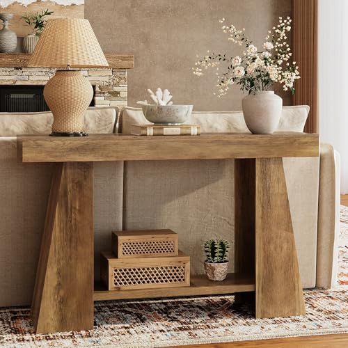 47.24" Farmhouse Entryway Console Table, Narrow Sofa Table Behind Couch, Wooden Rectangular Entry Table with Storage Shelves for Entrance, Hallway, Living Room, Foyer