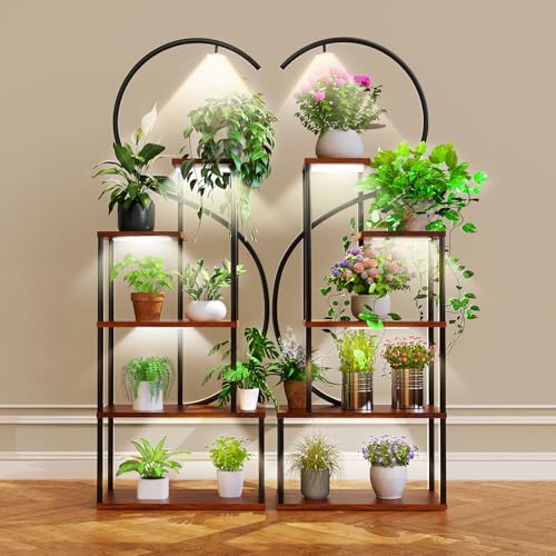 2-Pack Plant Stand with Grow Lights for Indoor Plants, Dimmable & Zone Control Smart Plant Shelf, Modern Corner Display Rack for Living Room, Balcony, Office, Small Apartment & Plant Lovers