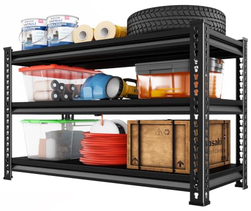 Utility Storage Garage Shelving - 48'' Wide 1500 Lbs Heavy Duty 3 Tier Metal Shelves Adjustable - Freestanding Rack Units for Basement Kitchen Pantry - Black 48" W x 16" D x 39" H - size: 48"Wx16"D-3T-BK