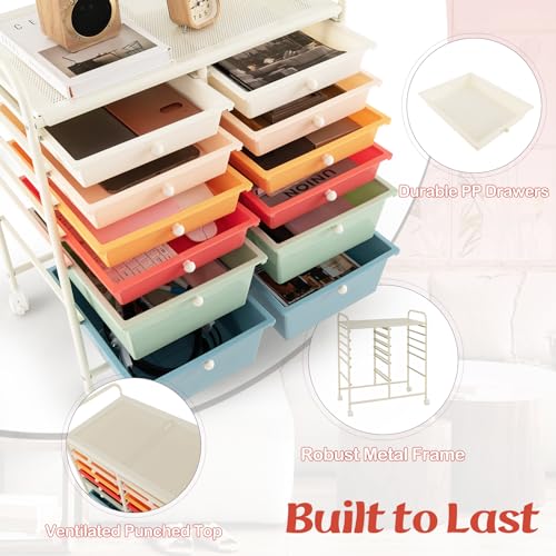 DREAMADE Rolling Cart with Storage Drawers, Utility Cart with Removable Plastic Drawers, Lockable Wheels, Art Cart for Classroom Organization Art Supplies Office Scrapbook (12 Drawers, Macaron) - color: Macaron, style: 12 Drawers