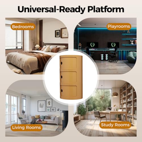 3 Tier Round Bedside Table, Round Storage Cabinet, Narrow Storage Cabinet for Bedroom Living Room Small Spaces (Yellow) - color: Yellow