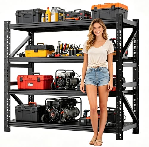 Garage Storage Shelves,73" H*48" W*22.4" D Heavy Duty 4-Tier Metal Shelving Unit with Adjustable Shelves Industrial Garage Shelving for Garage Organization & Warehouse Storage - size: 73"H*48"W*22.4"D